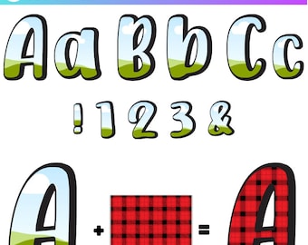 Canva Frame Template Retro Font Letters & Numbers on CANVA, Transparent Alphabet Font Design Photo Fill Editable Download Digital File