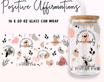 Positive Affirmations Libbey Glass Wrap Bundle, Mom Daily Affirmations Libbey Glass, 16oz & 20oz Inspirational Can Glass Wrap, Self Love Svg