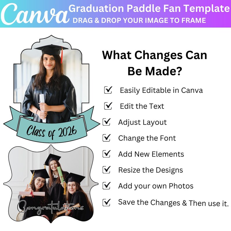 50+ Graduation Fan Paddle 2026 Bundle, Canva Editable Grad Paddle ...