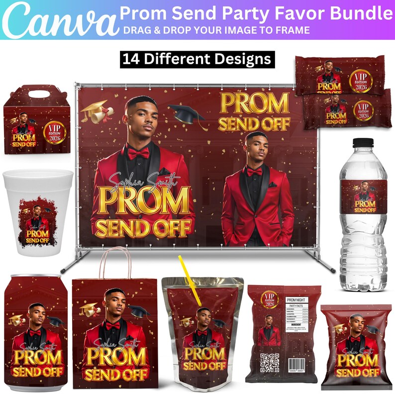 Red Prom Send off Treat Template, Canva Editable Prom Party Favor ...