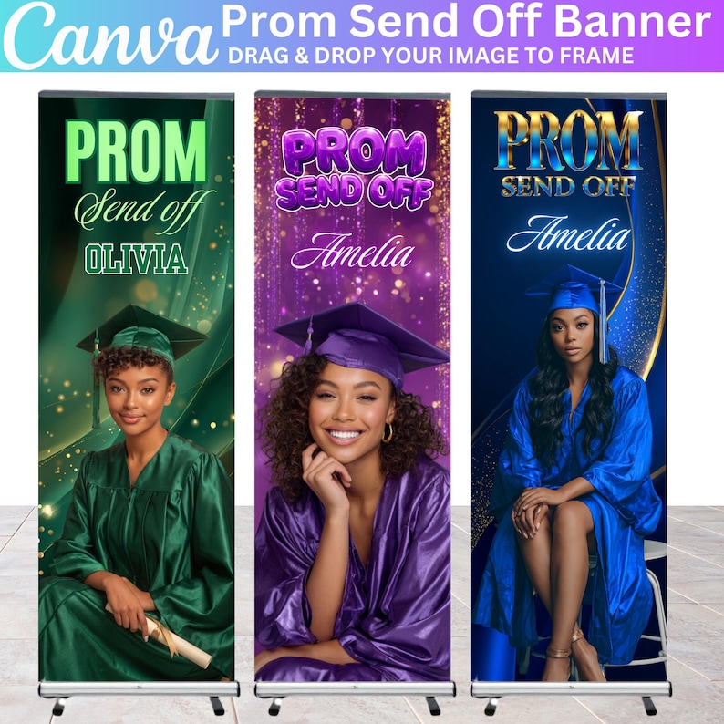 Prom Send Off Banner Canva Template, Editable Prom Party Banner, Senior Prom Night Decoration, Printable Prom Backdrop Sign Instant Download image 2