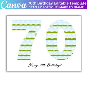 70th Birthday Photo Collage Canva Editable Template, 70 Number Birthday Collage, Personalized 70th Birthday Gift, 63 Photo Collage Frame