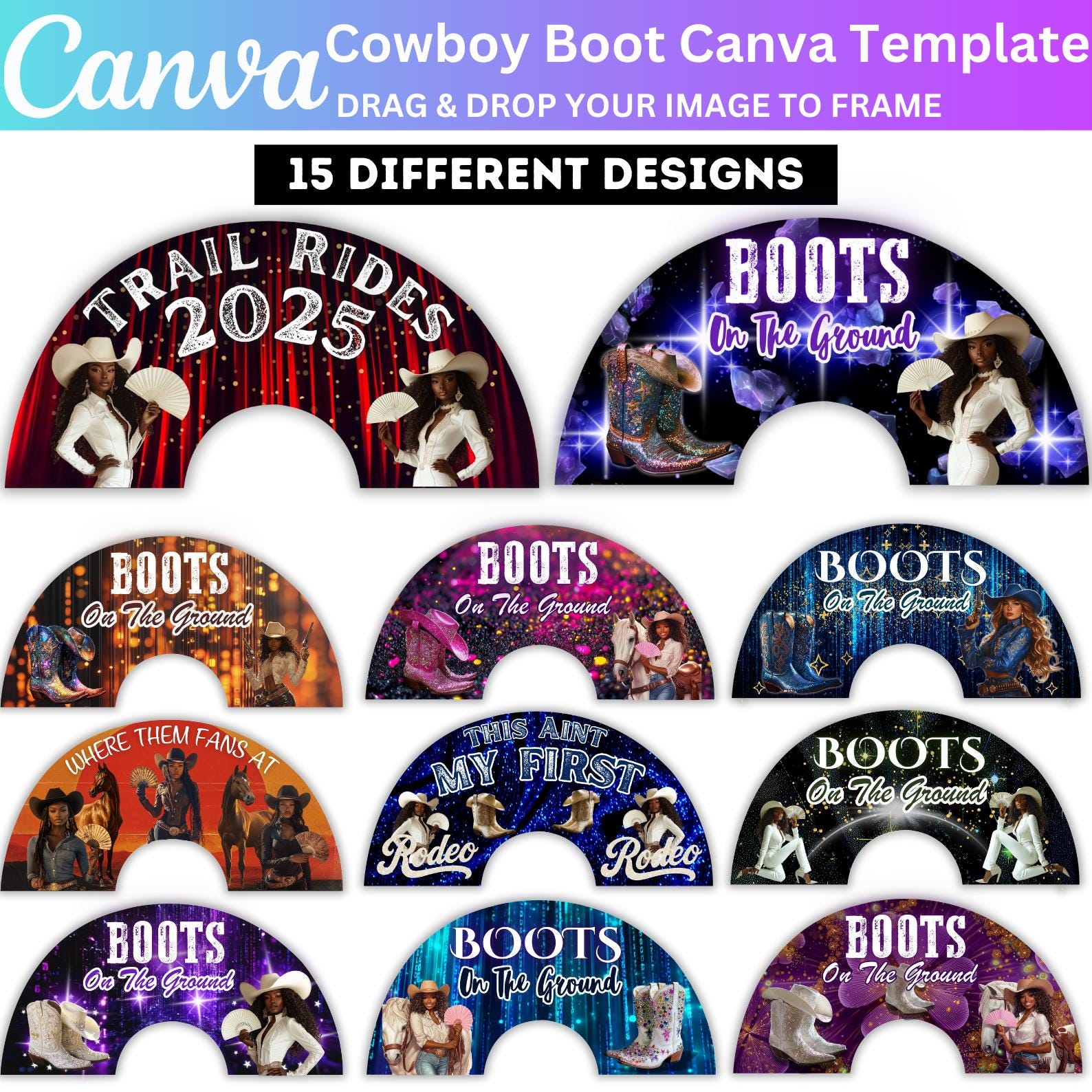 Cowboy Boots Clack Fan Canva Template, Editable Cowgirl Fan Dukes and ...