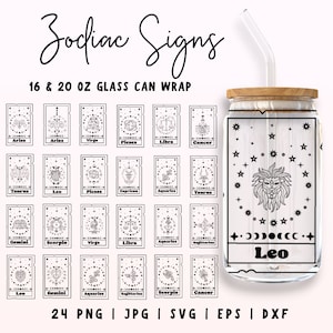 Los signos del zodíaco pueden envolver el paquete SVG, Astrología Libbey Can Svg, Vidrio Libbey de 16 oz y 20 oz, Vidrio del horóscopo svg, Signo del zodíaco Svg, Full Can Wrap svg