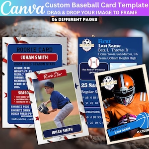 Modelo de cartão de aniversário personalizado para jogador de beisebol no Canva, convite editável para festa de beisebol, primeiro aniversário de novato do ano, aniversário de beisebol
