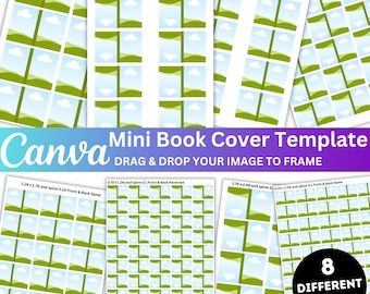 Plantilla editable de Canva para portadas de minilibros, plantilla imprimible para minilibros, libros para frascos editables en Canva, libro en miniatura, libro pequeño para leer.