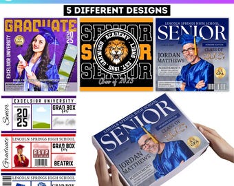 Modelo editável de caixa de formatura no Canva (código 05), caixa de presente para formatura, turma de 2026, modelo de caixa de sapatos no Canva, caixa de formatura personalizada, download digital.