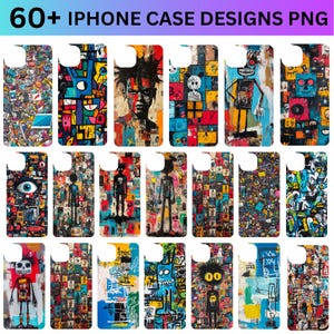 60+ Phone Case Template Designs PNG Bundle, Sublimationsvorlage für iPhone Cases, Basquiat Art Phone Case Template Bundle, Smartphone Case