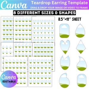 Teardrop Earring Canva Template, Earring Canva Editable File, 8 Sizes With 8 Shapes Earring Template Sublimation, Earring Template Bundle