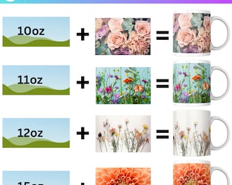 Modelli per tazze a copertura totale, modelli per tazze da 10 oz, 11 oz, 12 oz, 15 oz per Canva, mockup per tazze da caffè, modelli per tazze a sublimazione, file modificabili per Canva