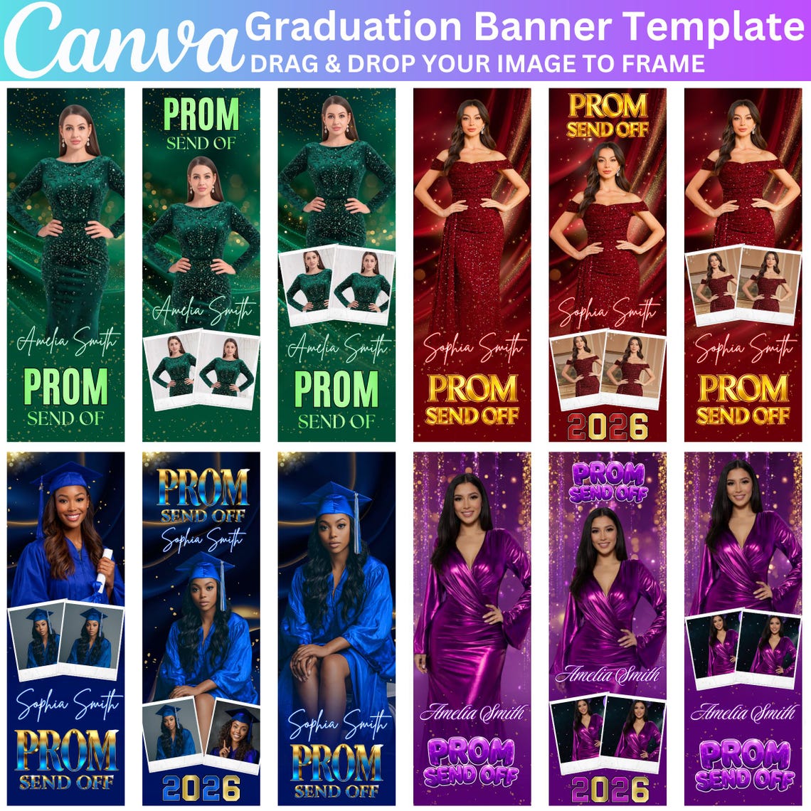 Send Off Program Banner 12X Prom Send off Banner Template Canva Editable, Blue, Red & Green ...