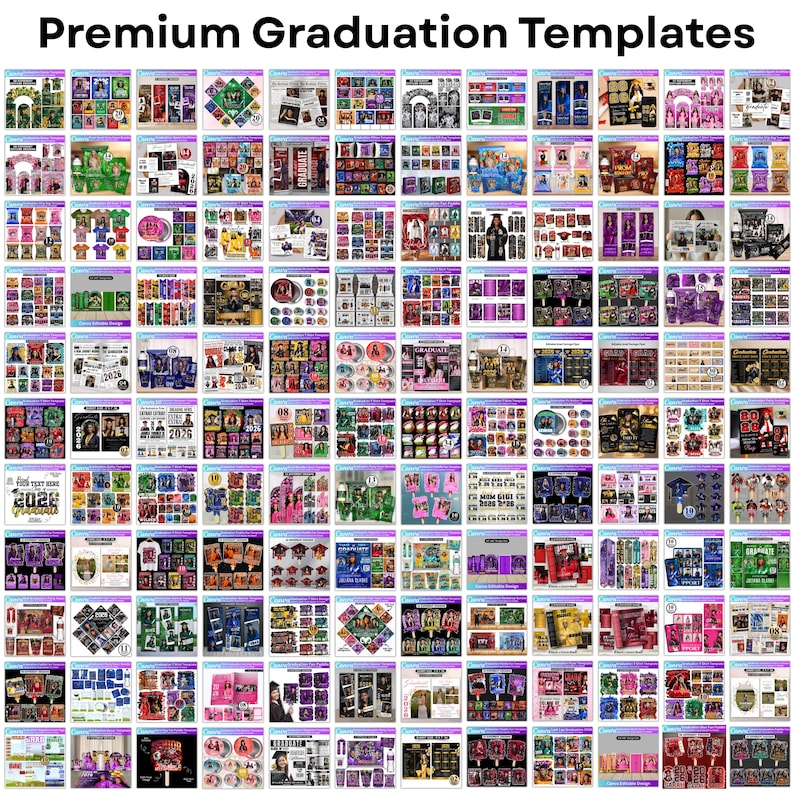 Abschluss Mega Bundle Canva Templates, Class of 2026 Grad Kit, Bootleg Shirts, Fan Paddles, Zeitung, Stola, Banner, Partygeschenke, Dekor Bild 2