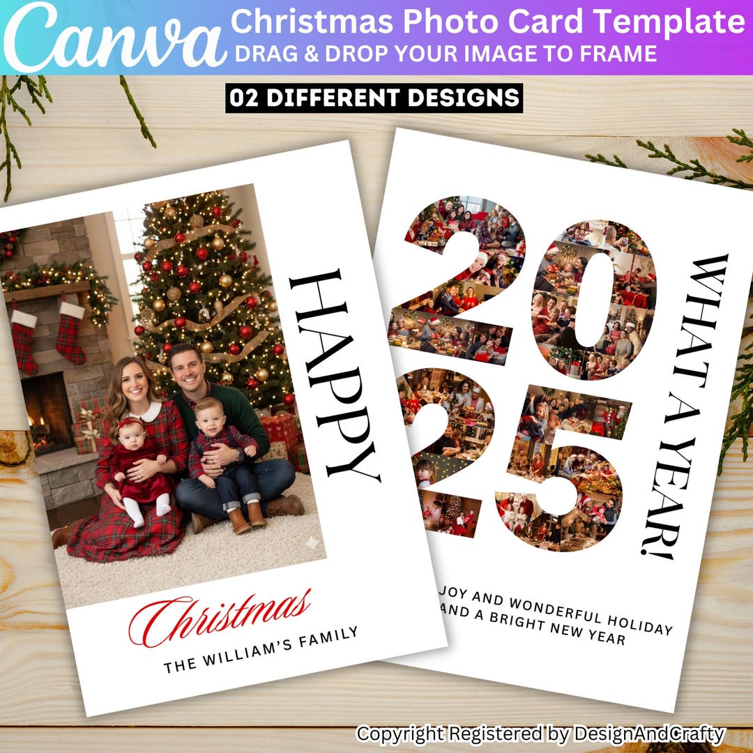 Christmas 2025 Photo Card Template, Christmas Holiday Card, Year in