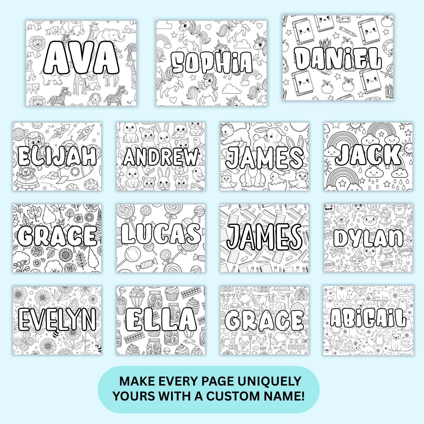 30 Custom Name Coloring Pages, Kids Activity Coloring Pages, 8.5x11 ...