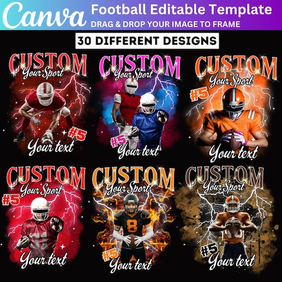 Editable Football Mascot Shirt Canva Template, Custom Football Mega Bundle, Football T Shirt Sublimation, Photo Collage Shirt, Digital File