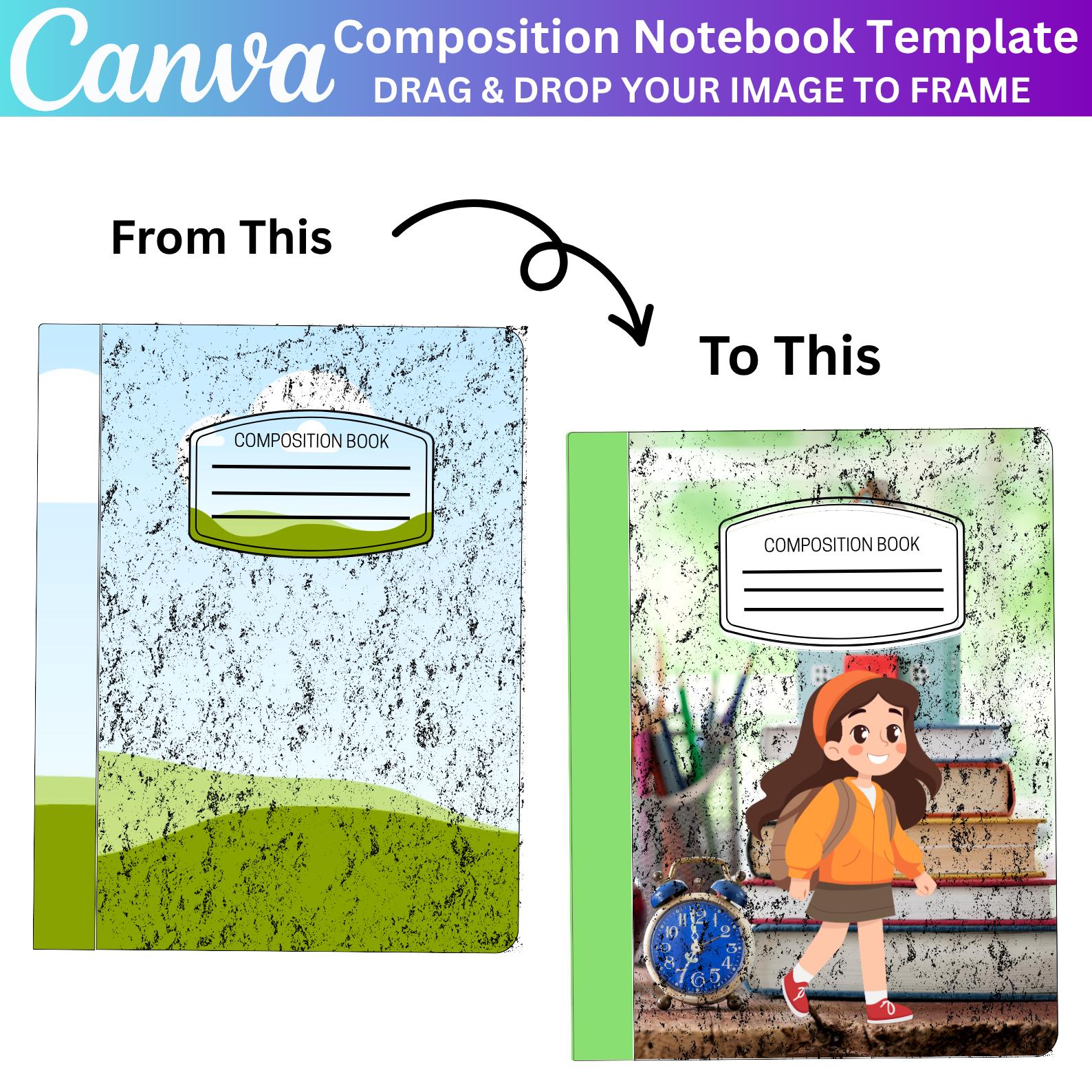 02 Composition Notebook Cover Canva Frame Template, Editable ...