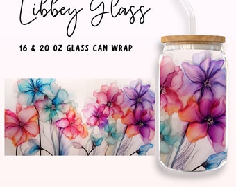 Alkohol Tinte Floral Libbey Glas PNG, Aquarell Blumenverpackung, Blumenglasdose Design, Wilde Blume, Milchglasdosenverpackung, Sofort Download