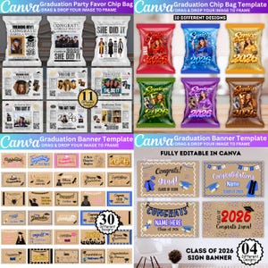 Abschluss Mega Bundle Canva Templates, Class of 2026 Grad Kit, Bootleg Shirts, Fan Paddles, Zeitung, Stola, Banner, Partygeschenke, Dekor Bild 8