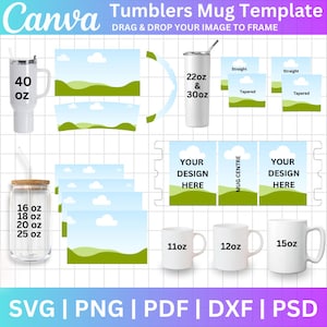 11oz, 12oz , 15oz Mug Template, 20oz & 30oz Skinny Tumbler, 40oz Tumbler, Canva Editable Template, Libbey Glass Bundle, Glass Can Wrap