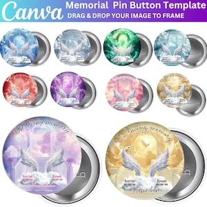 20 In Loving Memory Pin Button Canva Editable Template, Memorial Pin Button Bundle, Funeral Button Favors Canva Designs, RIP PNG Templates
