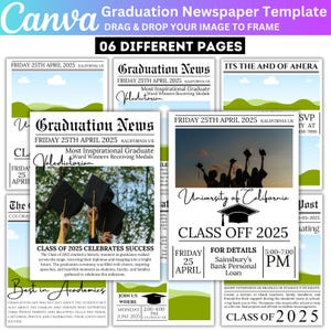 Graduation Newspaper Design Canva Editable Template Bundle, Senior Class of 2025 Newspaper Invitation Editable Pack, Senior 2025 Design