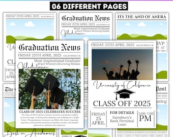 Graduation Newspaper Design Canva Editable Template Bundle, Senior Class of 2025 Newspaper Invitation Editable Pack, Senior 2025 Design