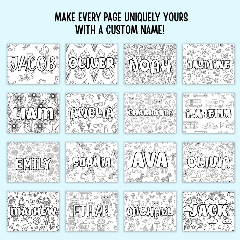 30 Custom Name Coloring Pages, Kids Activity Coloring Pages, 8.5x11 ...