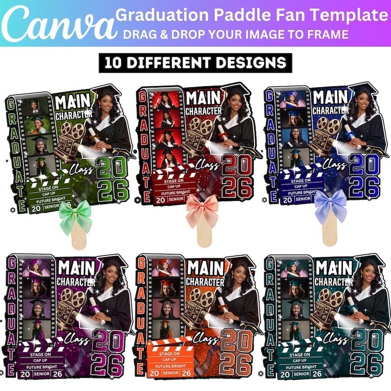 10 Graduation Fan Paddle Bundle, Canva Editable Grad Fan Template ...