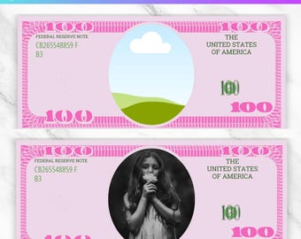 Personalized 100 Dollar Bill Template, Custom Hundred Dollar, Photo Editable Dollar Bill, Face on Dollar, Digital Download