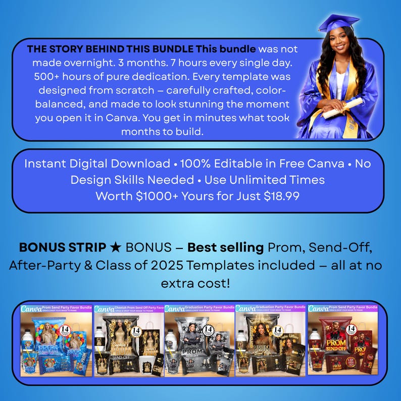 Abschluss Mega Bundle Canva Templates, Class of 2026 Grad Kit, Bootleg Shirts, Fan Paddles, Zeitung, Stola, Banner, Partygeschenke, Dekor Bild 3