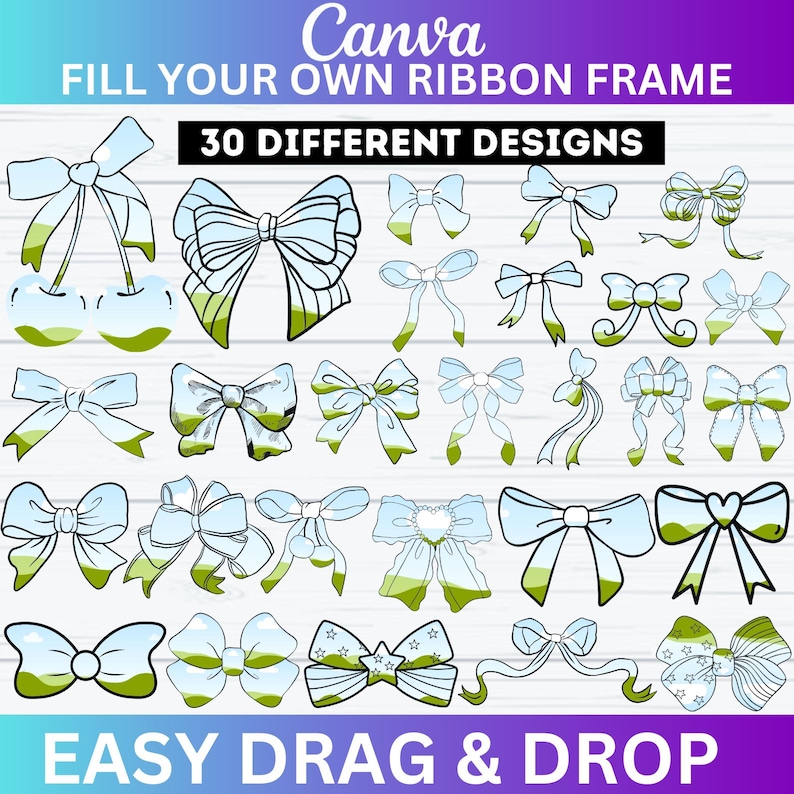 Coquette Bows Canva Editable Frame, Ribbon Bow Canva Frames, Design ...