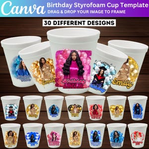 30 Birthday Styrofoam Cup Canva Template, Birthday Design Bundle, Birthday Party Canva Designs For T-shirt Templates, Birthday Queen sticker