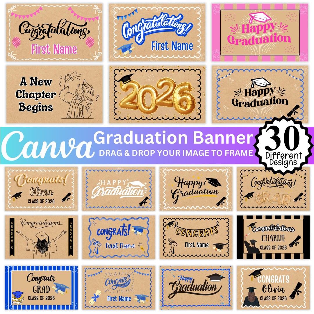 30 Graduation Banner Templates Bundle, Canva Editable Grad Party ...