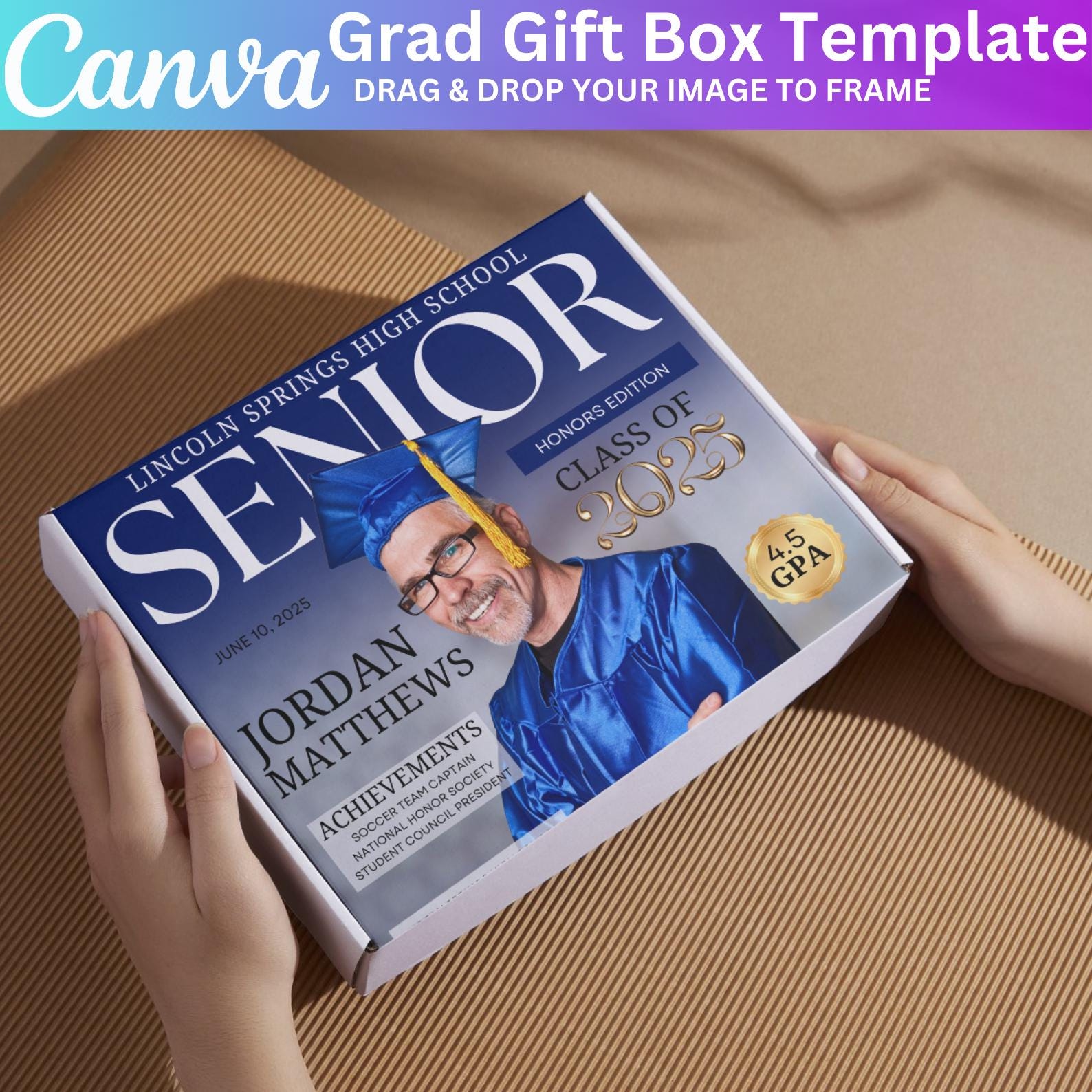 05 Grad Box Canva Editable Template, Grad Gift Box, Class of 2026 ...