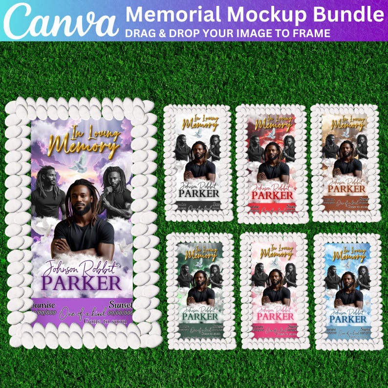 Blue Memorial Party Favor Bundle, Canva Editable Memorial Mockup ...