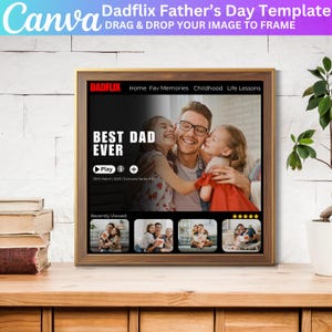 Dadflix Vatertag Canva Vorlage 20,5 x 20,5 cm, alles Gute zum Vatertag Vorlage, Dadflix Film Fotocollage, Geschenk für Opa, Vatertagsgeschenk