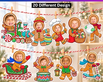 20 Gingerbread Kids Add Face Printables, Christmas Photo Craft, Gingerbread Man Classroom Decor, Holiday Activity for Kids, Digital Download