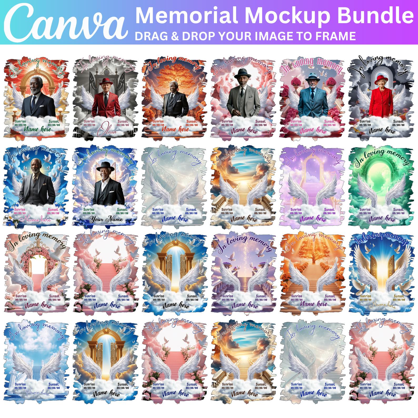 Blue Memorial Party Favor Canva Editable Bundle, Memorial Mockup Design ...