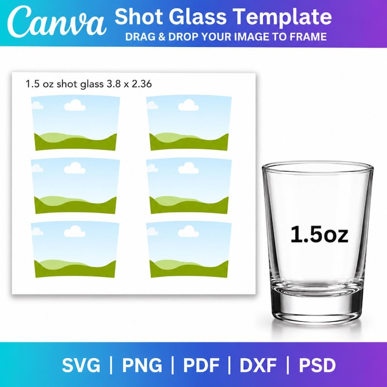 Shot Glass Canva Editable Template, 1.5oz, 2.5oz, 3oz Shot Glass ...