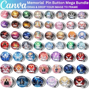 In Loving Memory Pin Button Mega Bundle Templates, Memorial Pin Button Canva Designs, Editable Funeral Button Favors, RIP PNG Templates