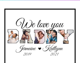 Plantilla editable de Canva "Te amamos, papá", collage de fotos editable, impresión de fotos de papá, regalo para el Día del Padre, marco de fotos para papá