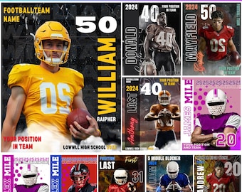 10 Football Poster Canva Editable Template, Senior Night Banners, Sports Poster Canva Template, Sports Photography Templates, Sports Banner