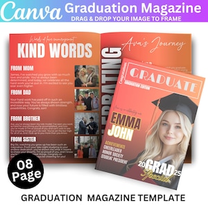 Graduation Magazine Canva Editable Template, Senior Magazine Template, Senior 2025 Graduation Invitation, Free Magazine Cove, Digital Down