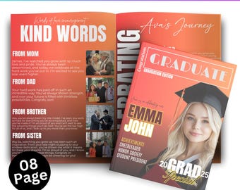Graduation Magazine Canva Editable Template, Senior Magazine Template, Senior 2025 Graduation Invitation, Free Magazine Cove, Digital Down