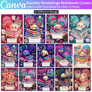 Squishy Dumplings Composition Notebook Covers, Cute Back to School Notebook Printable, Kawaii School Cover, Editable Canva Template, Digital