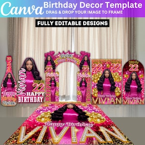 Pink Birthday Entrance Arch Bundle, Canva Editable Entrance Arch Designs, Birthday Party Canva Template,  Birthday Sign Arch Backdrop Banner