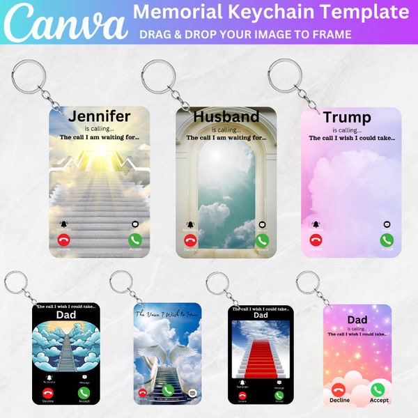 30 Memorial Keychain Canva Editable Template Bundle, Photo Keychain, Phone Call from Heaven, In Loving Memory, The Call I Wish I Could Make