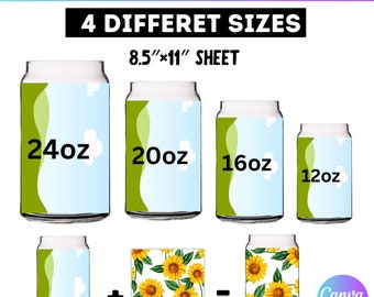 12oz 16oz 20oz 24oz Libbey Glass Canva Template, Full Wrap Libbey Editable Template Bundle, Libbey Beer Can, Glass Jar Cup Template