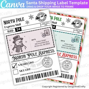 02 Santa Shipping Labels Template, Editable North Pole Mail Stickers, Santa Mail Sticker Label Template North Pole Christmas Label Canva