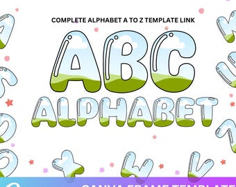 Redigerbar Canva-rammall, Canva Doodle-alfabetsram, Canva dra-och-släpp, sublimeringsdesignalfabet, Canva versaler och siffror